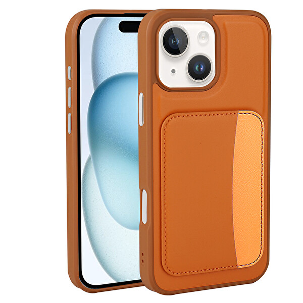 Başkenttekno iPhone 14 Uyumlu Kartlıklı Süni Deri X-Kart Cüzdan Silikon Kapak