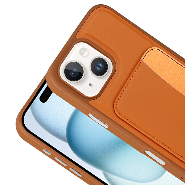 Başkenttekno iPhone 14 Uyumlu Kartlıklı Süni Deri X-Kart Cüzdan Silikon Kapak