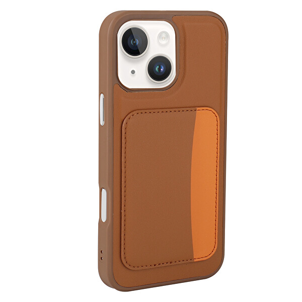 Başkenttekno iPhone 14 Uyumlu Kartlıklı Süni Deri X-Kart Cüzdan Silikon Kapak