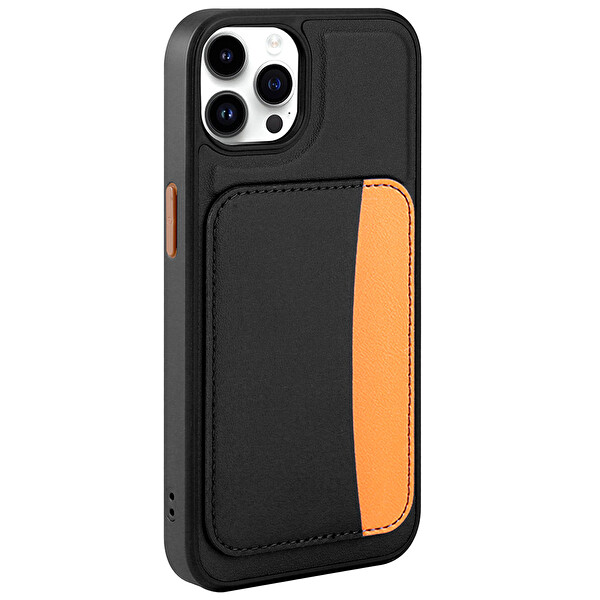 Başkenttekno iPhone 14 Pro Max Uyumlu Kartlıklı Süni Deri X-Kart Cüzdan Silikon Kapak