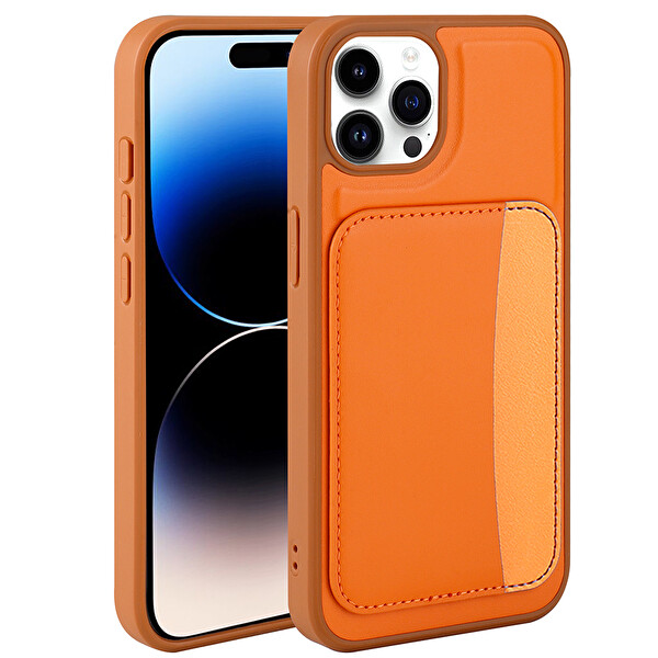 Başkenttekno iPhone 14 Pro Max Uyumlu Kartlıklı Süni Deri X-Kart Cüzdan Silikon Kapak