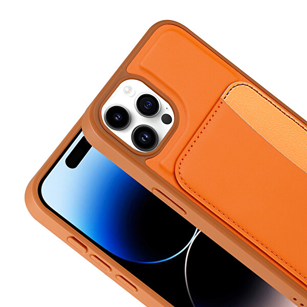 Başkenttekno iPhone 14 Pro Max Uyumlu Kartlıklı Süni Deri X-Kart Cüzdan Silikon Kapak