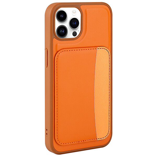 Başkenttekno iPhone 14 Pro Max Uyumlu Kartlıklı Süni Deri X-Kart Cüzdan Silikon Kapak