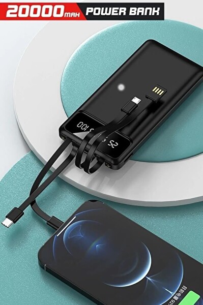 Başkenttekno Digital Göstergeli 4 Çıkışlı Fenerli Standlı 20.000 Mah Powerbank Siyah