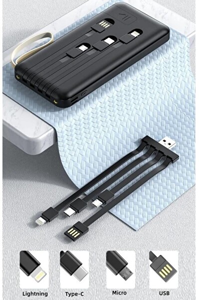 Başkenttekno Digital Göstergeli 4 Çıkışlı Fenerli Standlı 20.000 Mah Powerbank Siyah