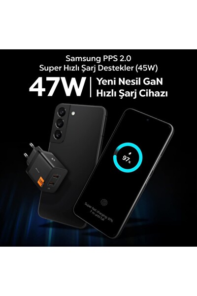 Spigen Essential Wall Charger 47W Usb-C Hızlı Şarj Adaptörü Siyah ACH09457