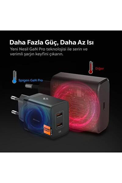 Spigen Essential Wall Charger 47W Usb-C Hızlı Şarj Adaptörü Siyah ACH09457
