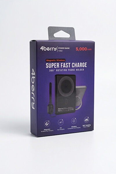 4Berry Y353S 5000 mAh Magnetic Wireless Powerbank Siyah