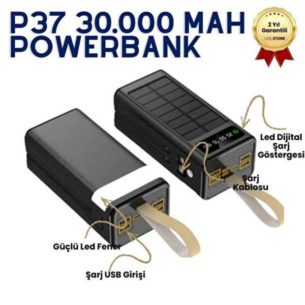 Hzl Store 30.000 mAh Ultra Hızlı Şarj Dahili Kablolu LED Gösterge Akıllı Cihaz Koruma Powerbank