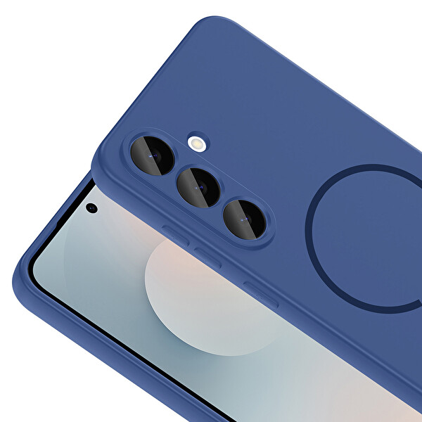 Başkenttekno Samsung Galaxy S25 FE Meta Lansman M-Safe Kamera Korumalı içi Kadife Yumuşak Renkli Süet Silikon Lacivert