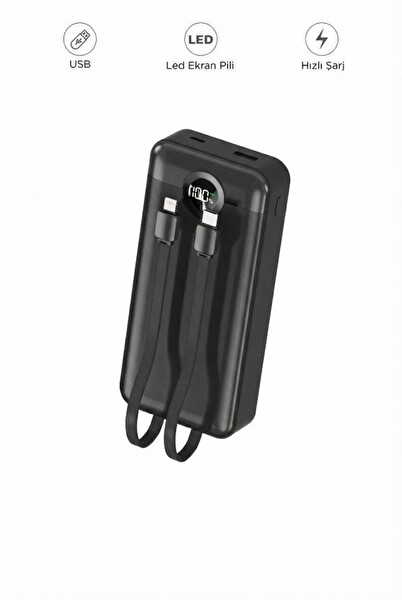 Başkenttekno 20000 mAh 2 Çıkışlı Taşınabilir PD 22.5W Hızlı Şarj Dijital Göstergeli Powerbank Siyah