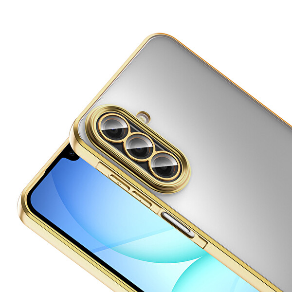 Başkenttekno Samsung Galaxy A17 Kılıf Logo Gösteren Parlak Kenarlı Kamera Lens Korumalı Şeffaf Omega Silikon Kapak