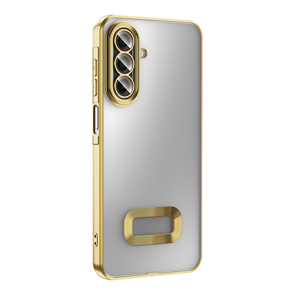 Başkenttekno Samsung Galaxy A17 Kılıf Logo Gösteren Parlak Kenarlı Kamera Lens Korumalı Şeffaf Omega Silikon Kapak