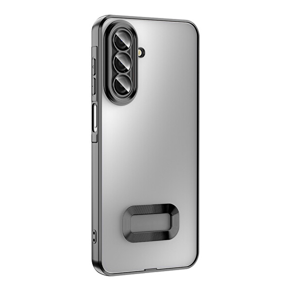 Başkenttekno Samsung Galaxy A17 Logo Gösteren Parlak Kenarlı Kamera Lens Korumalı Şeffaf Omega Silikon Kapak Siyah