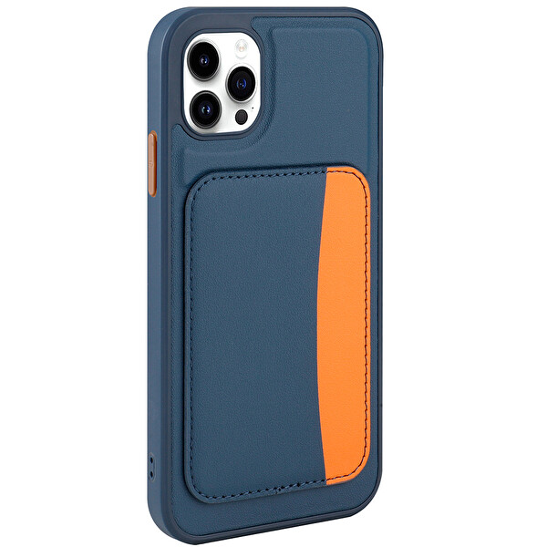 Başkenttekno iPhone 11 Uyumlu Kartlıklı Süni Deri X-Kart Cüzdan Silikon Kapak Lacivert