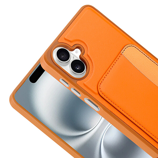 Başkenttekno Samsung Galaxy A07 Uyumlu Kartlıklı Süni Deri X-Kart Cüzdan Silikon Kapak Turuncu