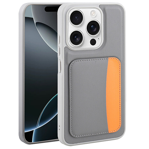 Başkenttekno Xiaomi Redmi 15C Uyumlu Kartlıklı Süni Deri X Kart Cüzdan Silikon Kapak Koyu Gri  2