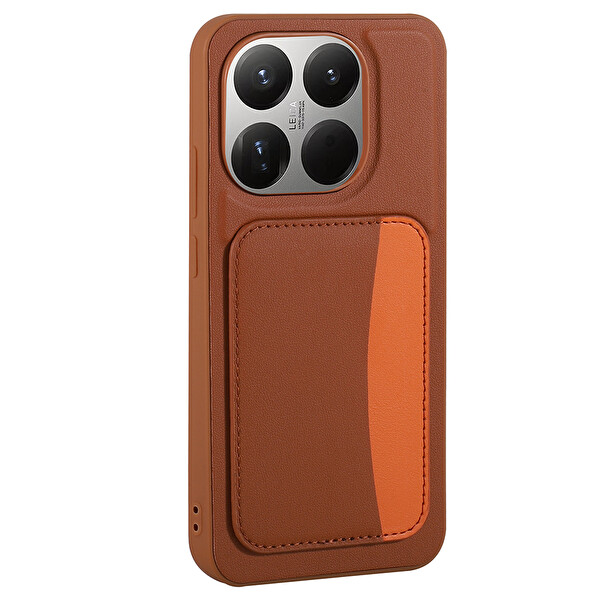 Başkenttekno Xiaomi 15T Uyumlu Kartlıklı Süni Deri X-Kart Cüzdan Silikon Kapak Kahverengi