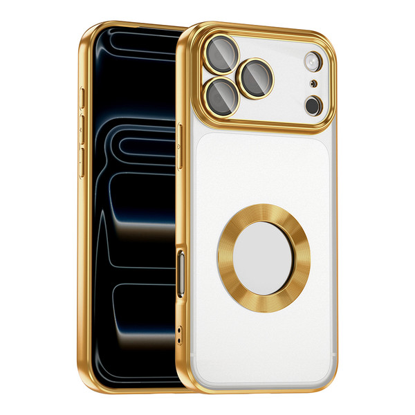 Başkenttekno iPhone 17 Pro Max Kılıf Logo Gösteren Parlak Kenarlı Kamera Lens Korumalı Şeffaf Omega Silikon Kapak