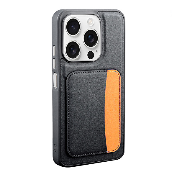 Başkenttekno Xiaomi Redmi 15C Uyumlu Kartlıklı Süni Deri X-Kart Cüzdan Silikon Kapak Siyah