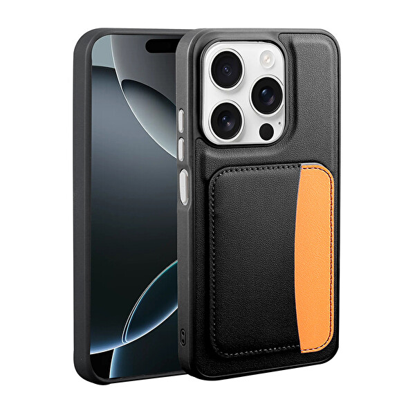 Başkenttekno Xiaomi Redmi 15C Uyumlu Kartlıklı Süni Deri X-Kart Cüzdan Silikon Kapak Siyah