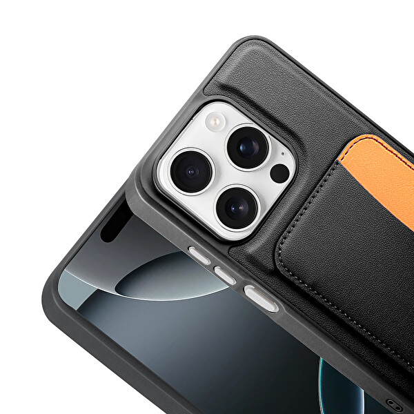 Başkenttekno Xiaomi Redmi 15C Uyumlu Kartlıklı Süni Deri X-Kart Cüzdan Silikon Kapak Siyah