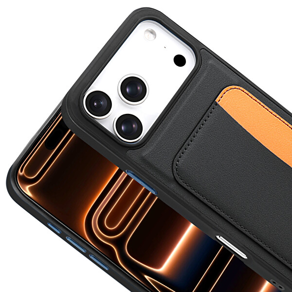 Başkenttekno iPhone 17 Pro Uyumlu Kartlıklı Süni Deri X-Kart Cüzdan Silikon Kapak Siyah