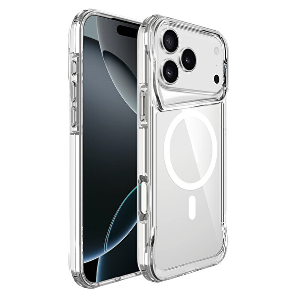 Başkenttekno iPhone 17 Pro Max Uyumlu Kablosuz Şarj Özellikli Darbe Emici T-Max M-safe Kapak Şeffaf