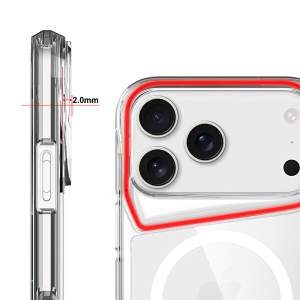 Başkenttekno iPhone 17 Pro Max Uyumlu Kablosuz Şarj Özellikli Darbe Emici T-Max M-safe Kapak Şeffaf