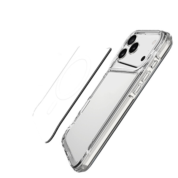 Başkenttekno iPhone 17 Pro Max Uyumlu Kablosuz Şarj Özellikli Darbe Emici T-Max M-safe Kapak Şeffaf