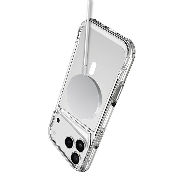 Başkenttekno iPhone 17 Pro Max Uyumlu Kablosuz Şarj Özellikli Darbe Emici T-Max M-safe Kapak Şeffaf