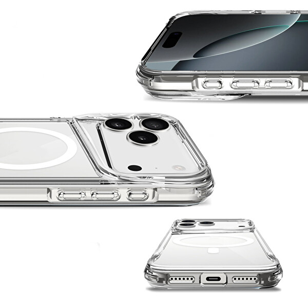 Başkenttekno iPhone 17 Pro Max Uyumlu Kablosuz Şarj Özellikli Darbe Emici T-Max M-safe Kapak Şeffaf