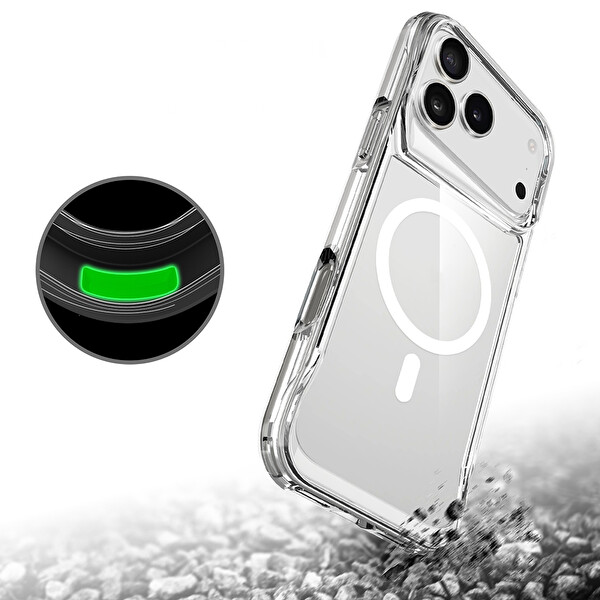 Başkenttekno iPhone 17 Pro Max Uyumlu Kablosuz Şarj Özellikli Darbe Emici T-Max M-safe Kapak Şeffaf