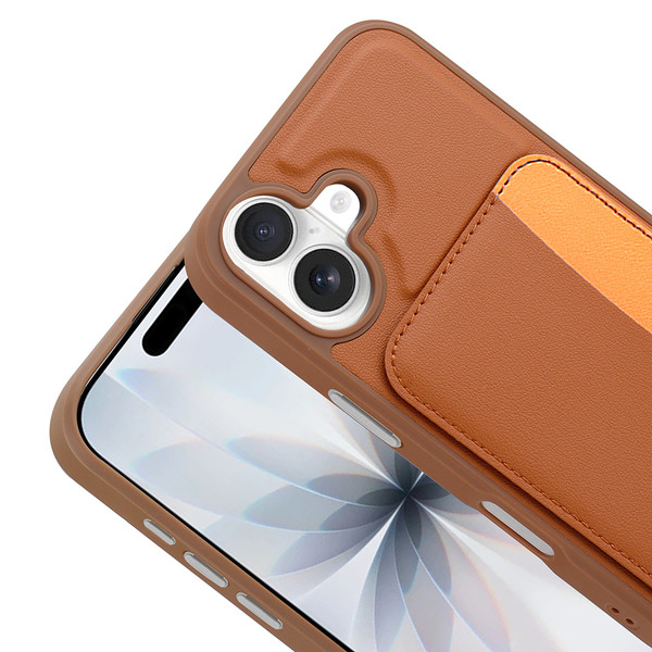 Başkenttekno iPhone 17 Uyumlu Kartlıklı Süni Deri X-Kart Cüzdan Silikon Kapak Kahverengi