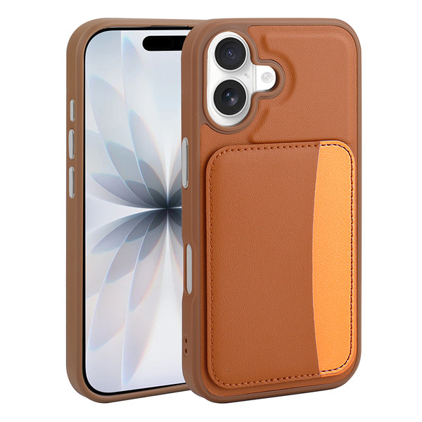 Başkenttekno iPhone 17 Uyumlu Kartlıklı Süni Deri X-Kart Cüzdan Silikon Kapak Kahverengi