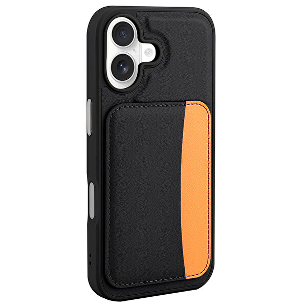 Başkenttekno iPhone 17 Uyumlu Kartlıklı Süni Deri X-Kart Cüzdan Silikon Kapak Siyah