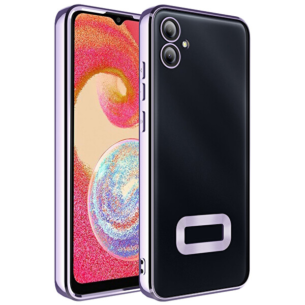 Başkenttekno Samsung Galaxy A07 Kılıf Logo Gösteren Parlak Kenarlı Kamera Lens Korumalı Şeffaf Omega Silikon Kapak Lila