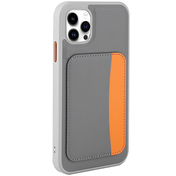 Başkenttekno iPhone 11 Uyumlu Kartlıklı Süni Deri X-Kart Cüzdan Silikon Kapak Koyu Gri