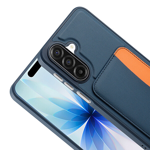 Başkenttekno Samsung Galaxy A17 Uyumlu Kartlıklı Süni Deri X-Kart Cüzdan Silikon Kapak Lacivert