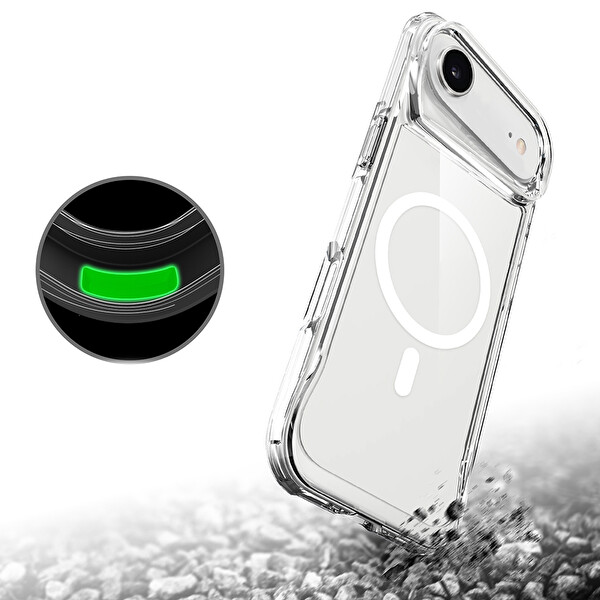 Başkenttekno iPhone 17 Air Uyumlu Kablosuz Şarj Özellikli Darbe Emici T-Max M-safe Kapak Şeffaf