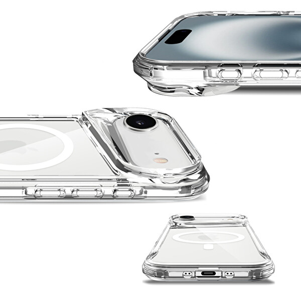 Başkenttekno iPhone 17 Air Uyumlu Kablosuz Şarj Özellikli Darbe Emici T-Max M-safe Kapak Şeffaf
