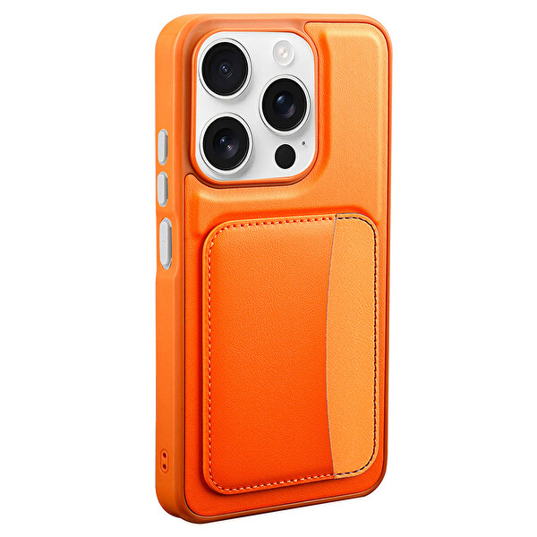 Başkenttekno Xiaomi Redmi 15C Uyumlu Kartlıklı Süni Deri X-Kart Cüzdan Silikon Kapak Turuncu
