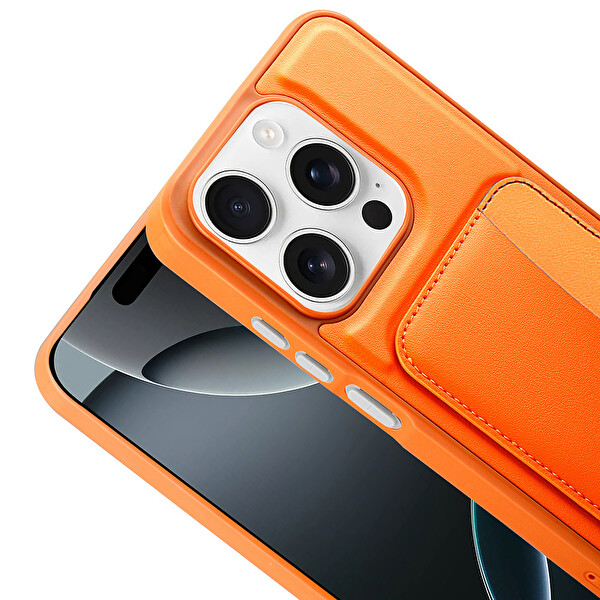 Başkenttekno Xiaomi Redmi 15C Uyumlu Kartlıklı Süni Deri X-Kart Cüzdan Silikon Kapak Turuncu