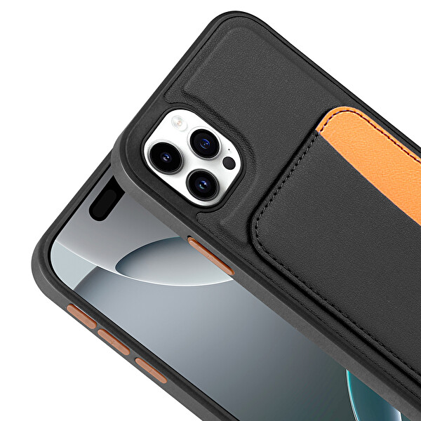 Başkenttekno iPhone 11 Uyumlu Kartlıklı Süni Deri X-Kart Cüzdan Silikon Kapak Siyah