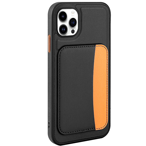 Başkenttekno iPhone 11 Uyumlu Kartlıklı Süni Deri X-Kart Cüzdan Silikon Kapak Siyah