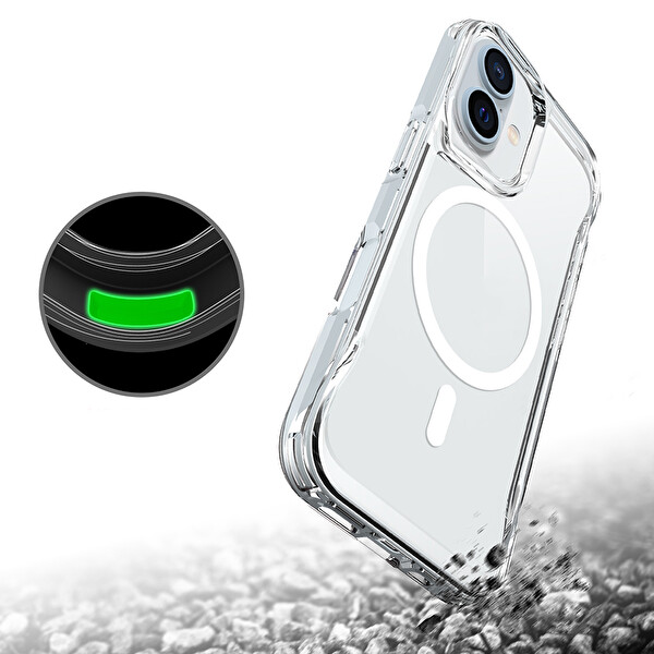 Başkenttekno iPhone 17 Uyumlu Kablosuz Şarj Özellikli Darbe Emici T-Max M-safe Kapak Şeffaf
