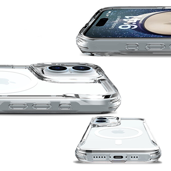 Başkenttekno iPhone 17 Uyumlu Kablosuz Şarj Özellikli Darbe Emici T-Max M-safe Kapak Şeffaf