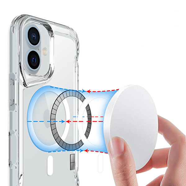 Başkenttekno iPhone 17 Uyumlu Kablosuz Şarj Özellikli Darbe Emici T-Max M-safe Kapak Şeffaf