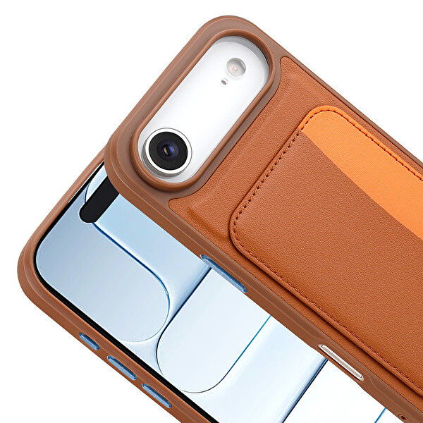 Başkenttekno iPhone 17 Air Uyumlu Kılıf Kartlıklı Süni Deri X-Kart Cüzdan Silikon Kapak Koyu Gri