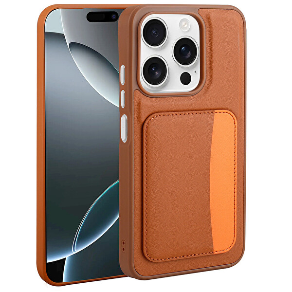 Başkenttekno Xiaomi Redmi 15C Uyumlu Kartlıklı Süni Deri X-Kart Cüzdan Silikon Kapak Kahverengi